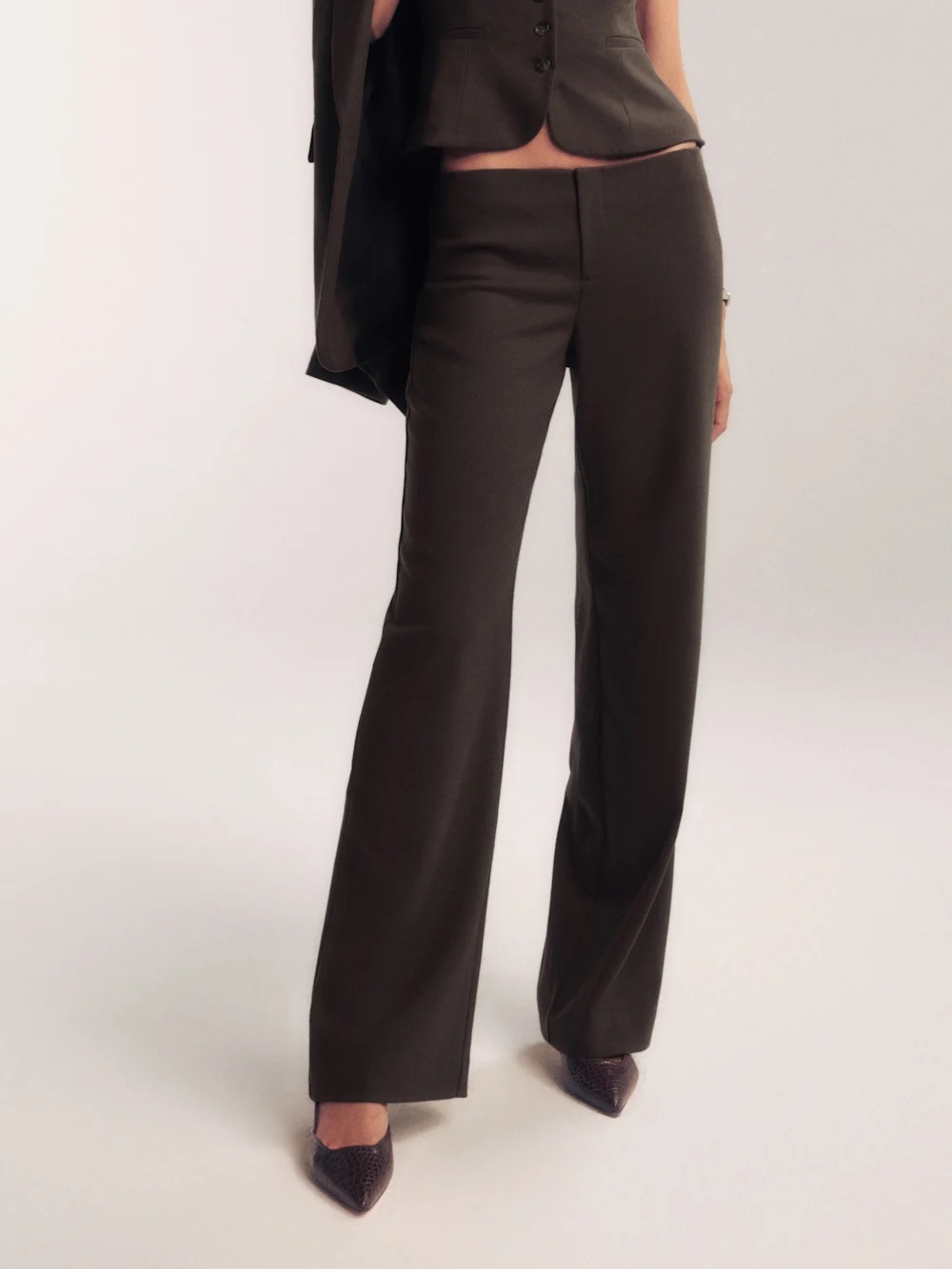 Reformation Dark Brown High-Waist Wide-Leg Trousers